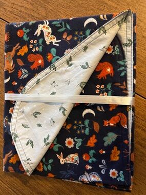 Woodland Animals Reversible Baby Blanket - Navy & Cream
